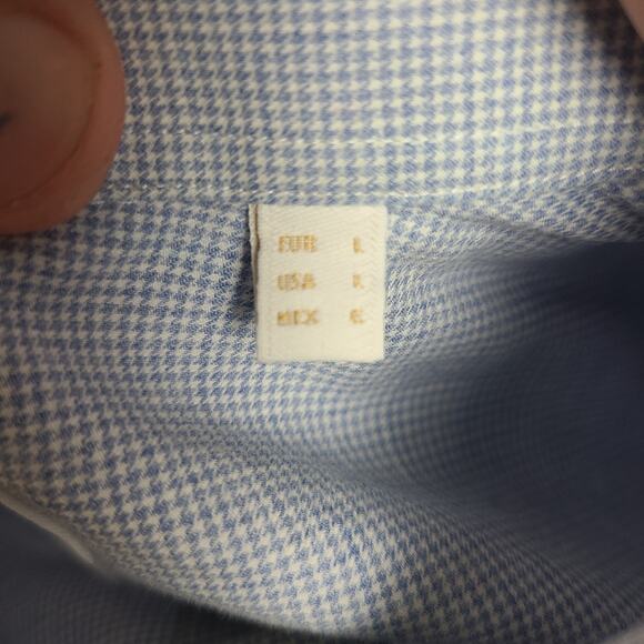 Massimo Dutti Shirt Mens Size Large Blue Houndstooth Button Up Cotton - Picture 3 of 9